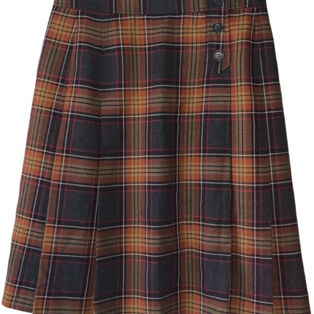 J. Crew Black/Brown Plaid Pleated A-line Skirt - 6